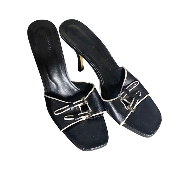 Vintage Black/White Leather Heel Sandal Size 9 - Picture 2 of 8